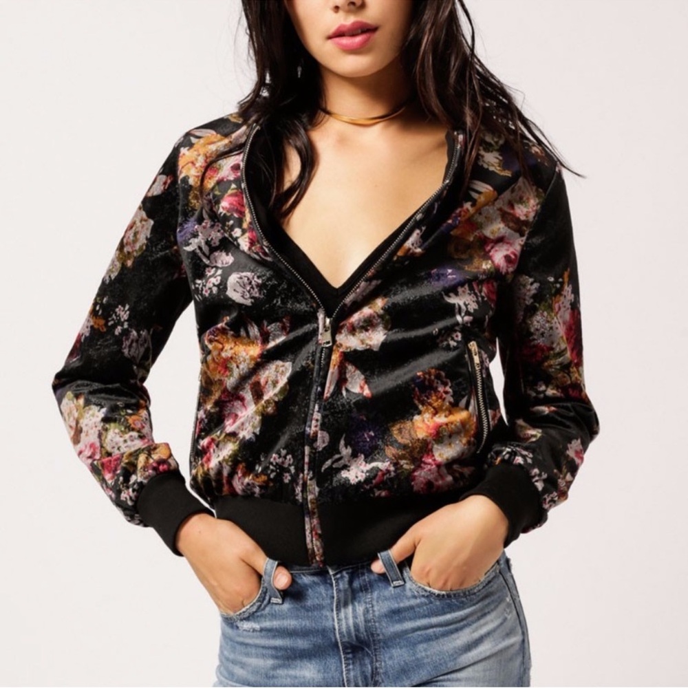 Azalea velvet floral bomber‎ jacket